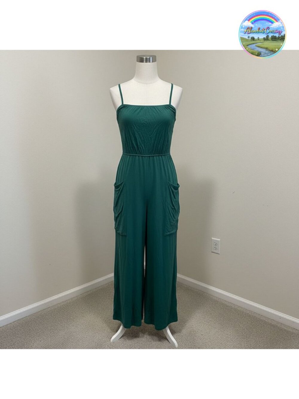 One Piece Jumpsuit Spaghetti Strap Wide Leg Romper Pockets Smocked Back